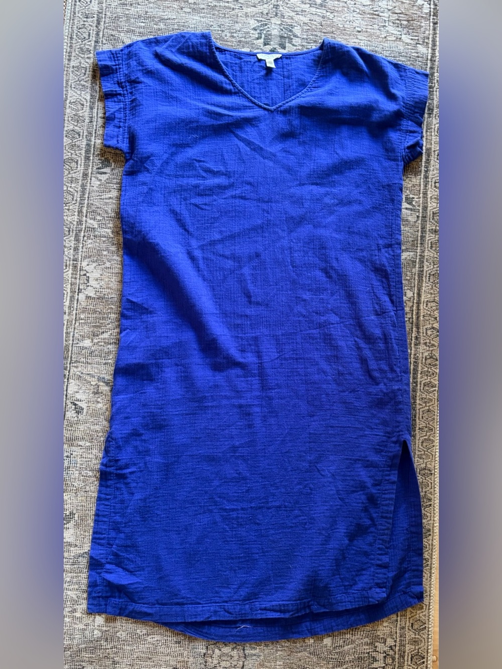 EILEEN FISHER Organic Cotton Gauze V-Neck Midi Dress Boxy Fit Calf Length Sz XS
